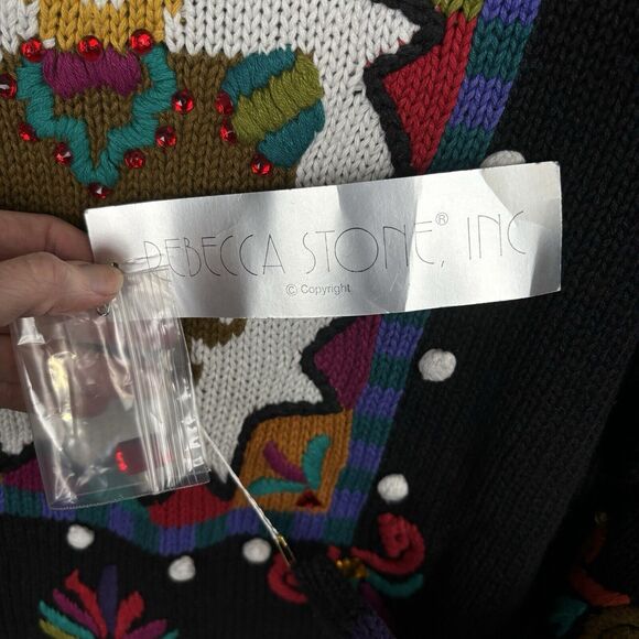 Vintage 80s Womens Embroidered Elephant 3-D Sweater Size M Rhinestones Eclectic - Picture 9 of 13